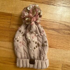 Pink, cream and Brown Knit winter hat